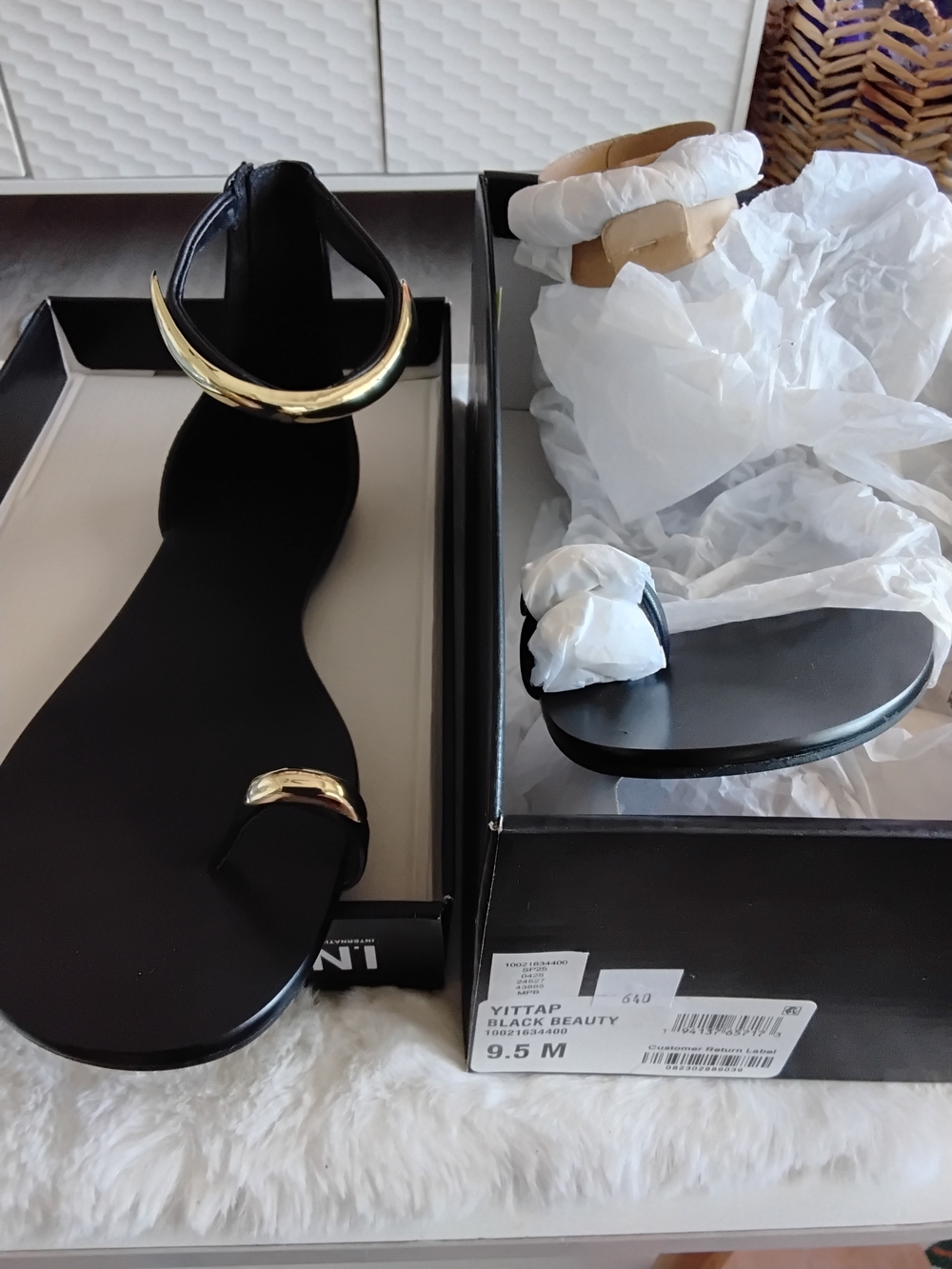INC International Concepts Black Slide Sandal with Gold Accent